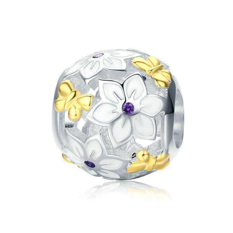 Pandora Compatible 925 sterling silver Flower &amp; Butterfly Enamel Charm From CharmSA Image 1