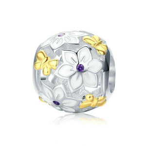 Pandora Compatible 925 sterling silver Flower & Butterfly Enamel Charm From CharmSA Image 1