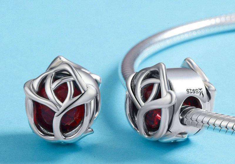 Pandora Compatible 925 sterling silver Rose Flower, Red CZ Charm From CharmSA Image 3