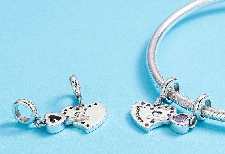Pandora Compatible 925 sterling silver Lock Key of Heart Pink CZ Charm From CharmSA Image 3