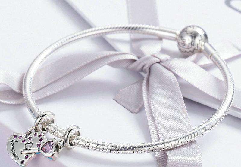 Pandora Compatible 925 sterling silver Lock Key of Heart Pink CZ Charm From CharmSA Image 2