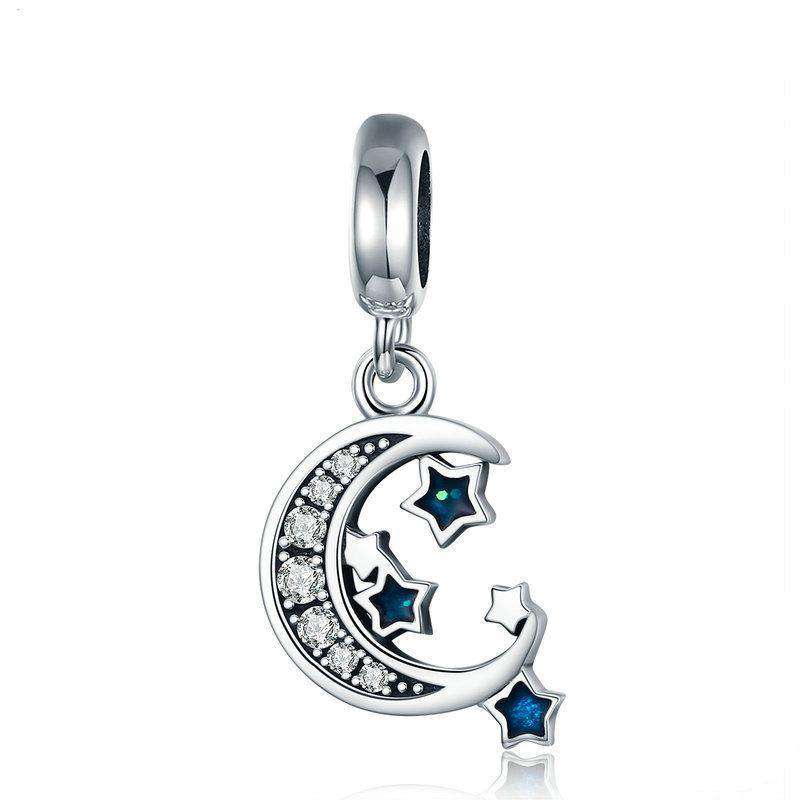 Pandora Compatible 925 sterling silver Sky Moon &amp; Star Clear CZ Dangle Charm From CharmSA Image 1