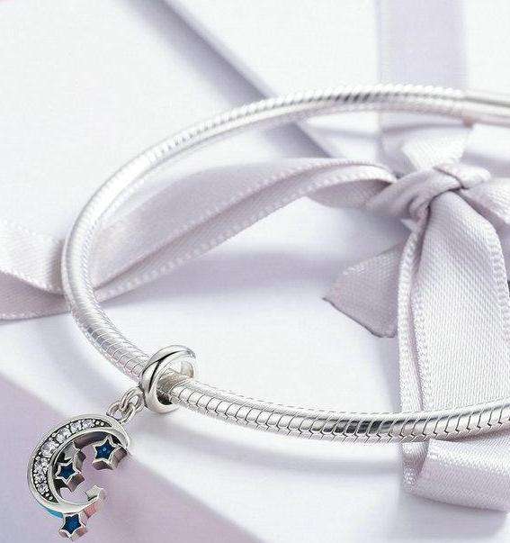 Pandora Compatible 925 sterling silver Sky Moon &amp; Star Clear CZ Dangle Charm From CharmSA Image 2