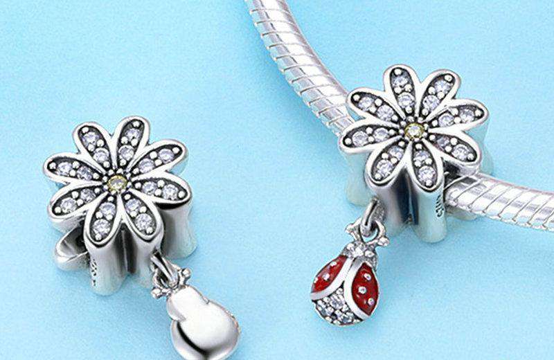 Pandora Compatible 925 sterling silver Trendy CZ Daisy Flower Ladybug Charm From CharmSA Image 2