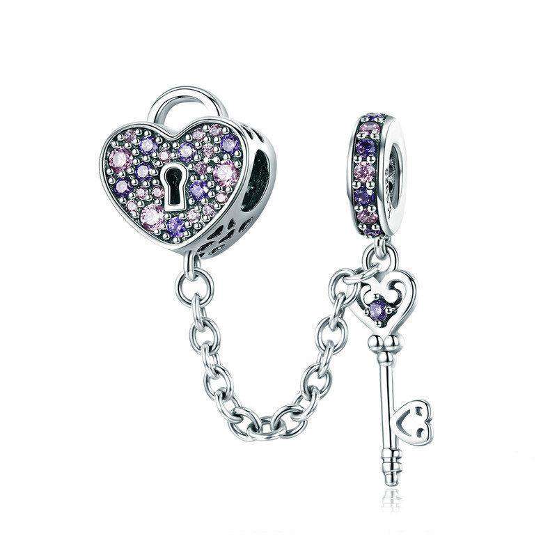 Pandora Compatible 925 sterling silver Key of Heart Lock CZ Chain Charm From CharmSA Image 1