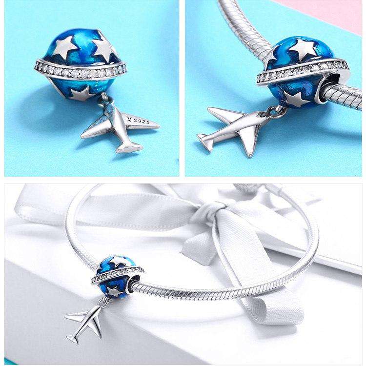 CharmSA Globe Plane Dangle Charm Fits Pandora Bracelets
