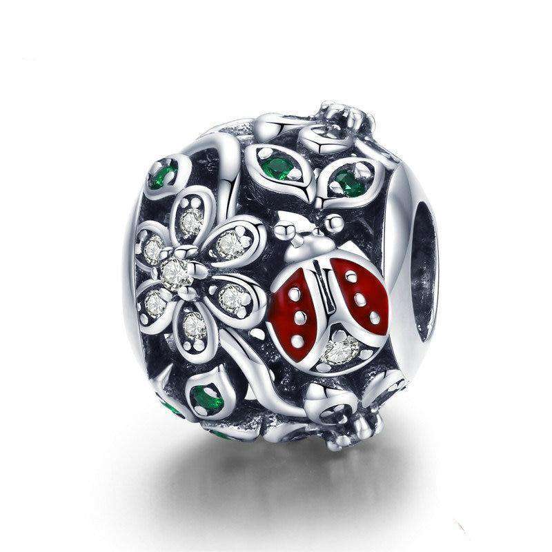 Pandora Compatible 925 sterling silver Red Ladybug Flower CZ Charm From CharmSA Image 1