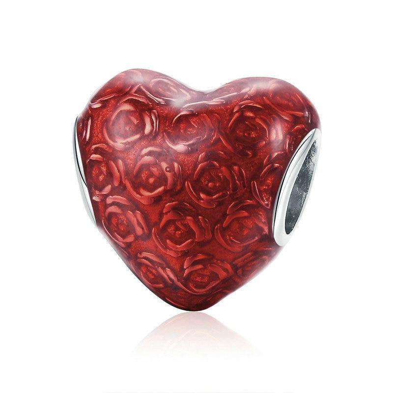 Pandora Compatible 925 sterling silver Red Rose Flower in Heart Shape Charm From CharmSA Image 1