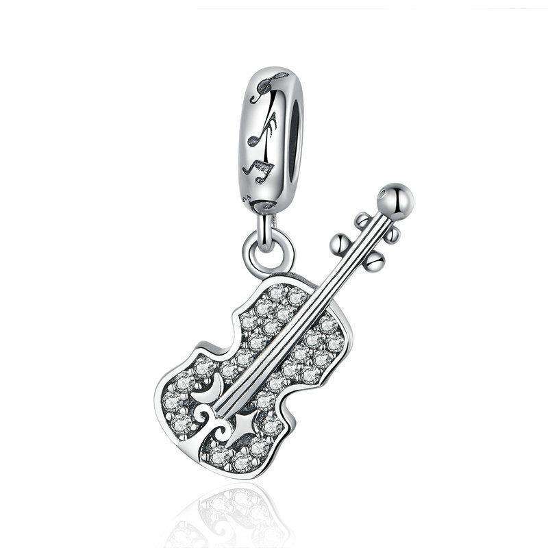 Pandora Compatible 925 sterling silver Violin Shape Clear CZ Charm From CharmSA Image 1