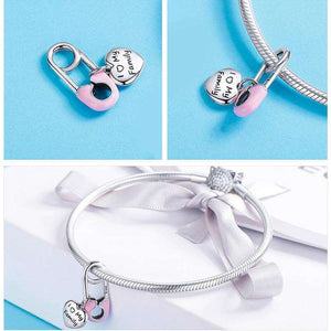 Pandora Compatible 925 sterling silver Pink Safety Pin Family Heart Charm From CharmSA Image 2