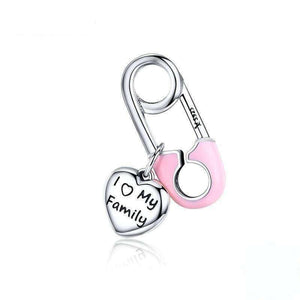 Pandora Compatible 925 sterling silver Pink Safety Pin Family Heart Charm From CharmSA Image 1