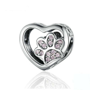 Pandora Compatible 925 sterling silver Cat Love Heart-shape Footprints Charm From CharmSA Image 1