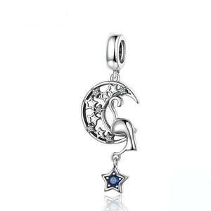 Pandora Compatible 925 sterling silver New Vintage Moon and Star Cat Dangle Charm From CharmSA Image 1