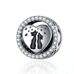Pandora Compatible 925 sterling silver Cat Couples Love Heart Charm From CharmSA Image 1