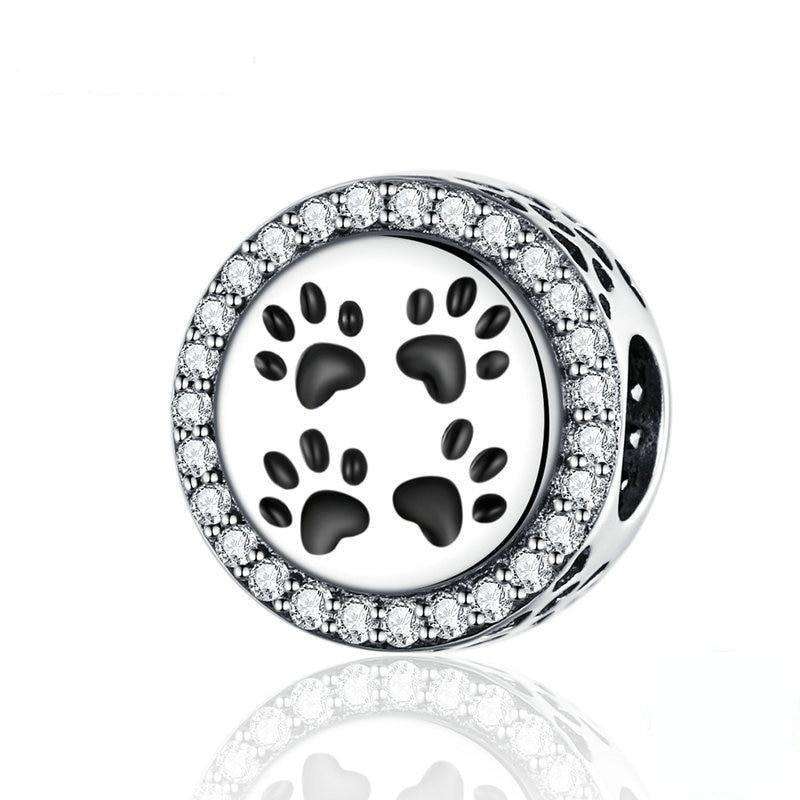 S925 Sterling Silver Blue Paw buy Print Round Charm