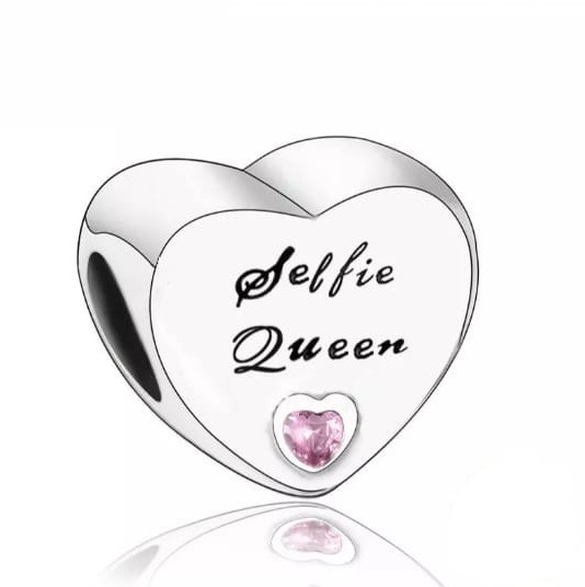 &quot;Selfie Queen&quot; Engraved Heart Charm | CZ