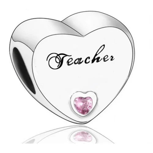 &quot;Teacher&quot; Engraved Heart Charm | CZ